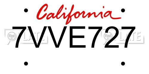 7VVE727 California License Plate