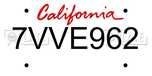 7VVE962 California License Plate