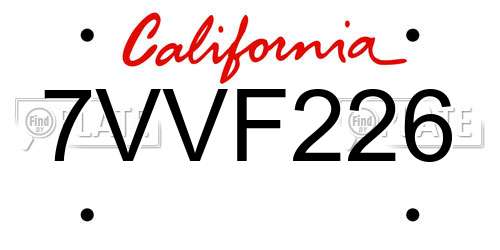 7VVF226 California License Plate