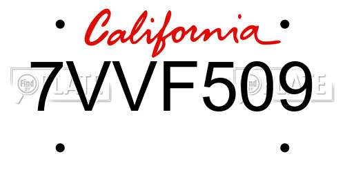 7VVF509 California License Plate