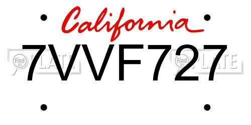 7VVF727 California License Plate