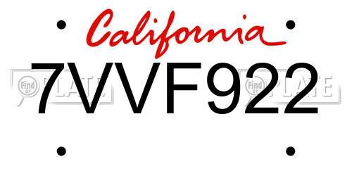 7VVF922 California License Plate