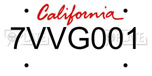 7VVG001 California License Plate