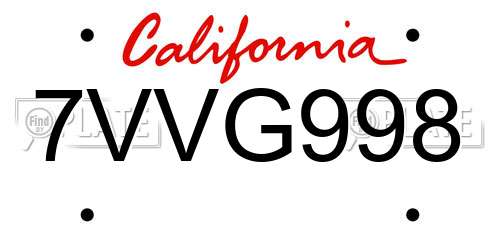 7VVG998 California License Plate