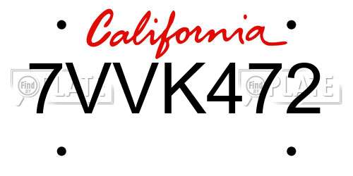 7VVK472 California License Plate