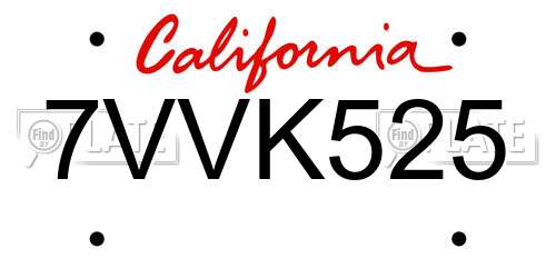 7VVK525 California License Plate
