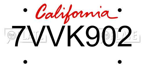 7VVK902 California License Plate