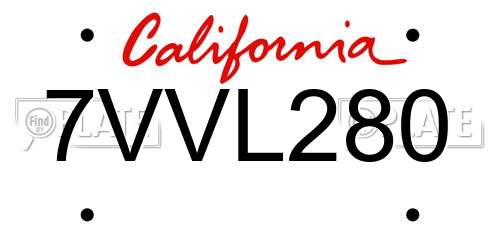 7VVL280 California License Plate