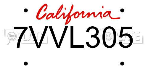 7VVL305 California License Plate