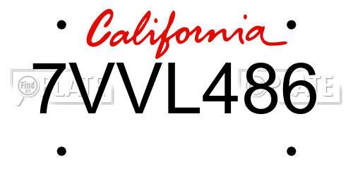 7VVL486 California License Plate