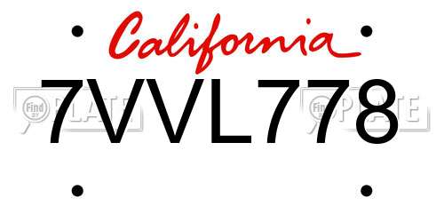 7VVL778 California License Plate