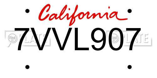 7VVL907 California License Plate