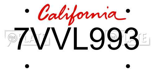 7VVL993 California License Plate