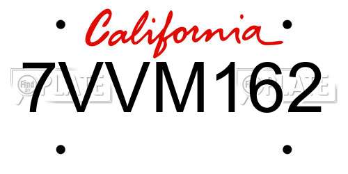 7VVM162 California License Plate