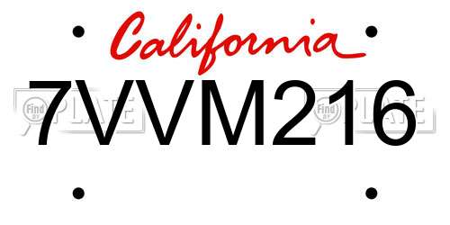 7VVM216 California License Plate