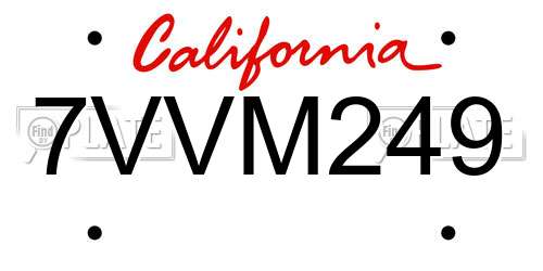 7VVM249 California License Plate
