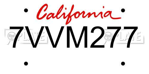 7VVM277 California License Plate
