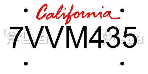 7VVM435 California License Plate