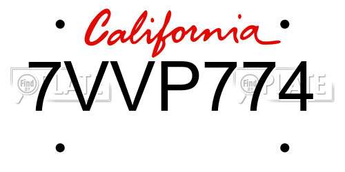 7VVP774 California License Plate