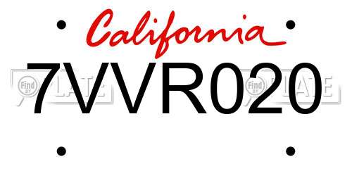 7VVR020 California License Plate