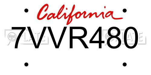 7VVR480 California License Plate