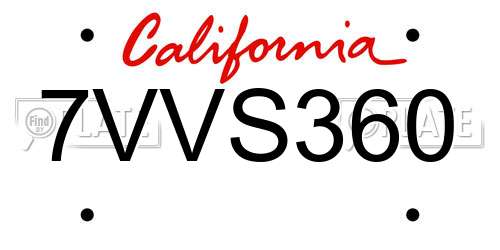 7VVS360 California License Plate