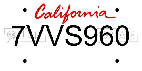 7VVS960 California License Plate