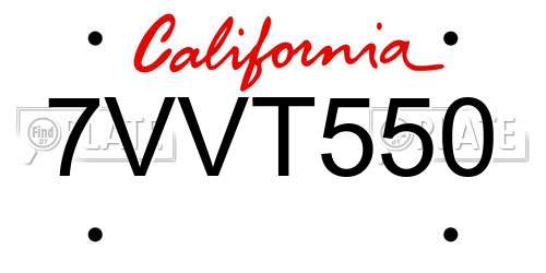 7VVT550 California License Plate