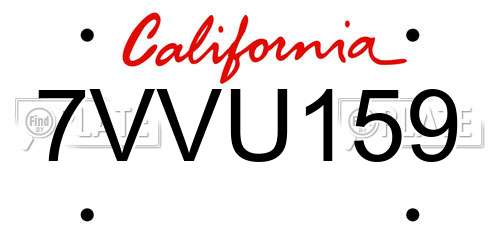 7VVU159 California License Plate