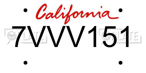 7VVV151 California License Plate