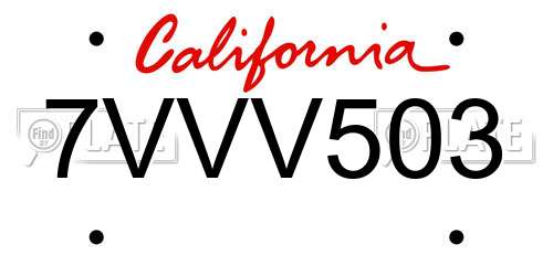 7VVV503 California License Plate