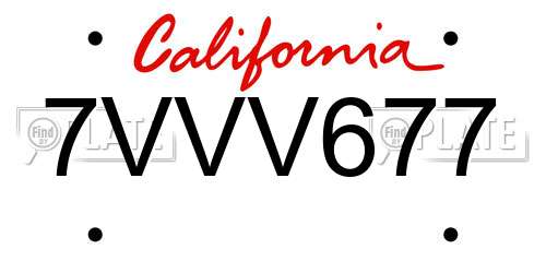 7VVV677 California License Plate