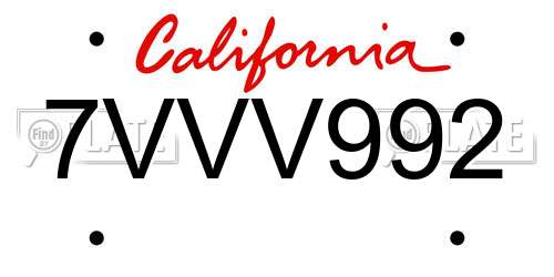 7VVV992 California License Plate