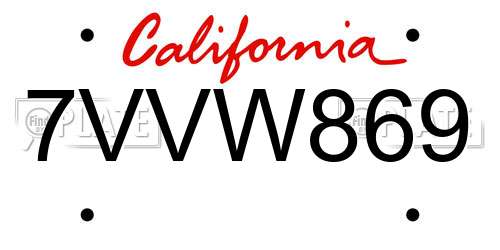 7VVW869 California License Plate