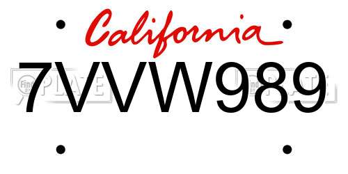 7VVW989 California License Plate