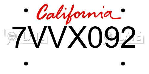 7VVX092 California License Plate