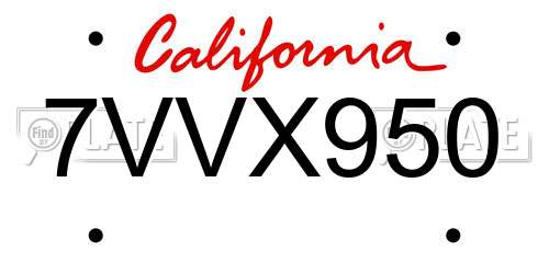 7VVX950 California License Plate