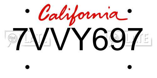 7VVY697 California License Plate
