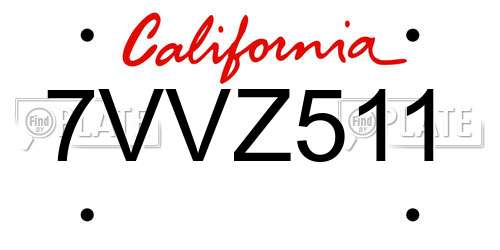 7VVZ511 California License Plate