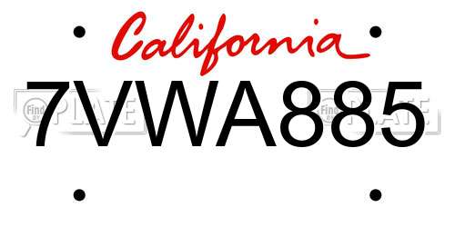 7VWA885 California License Plate
