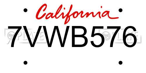 7VWB576 California License Plate