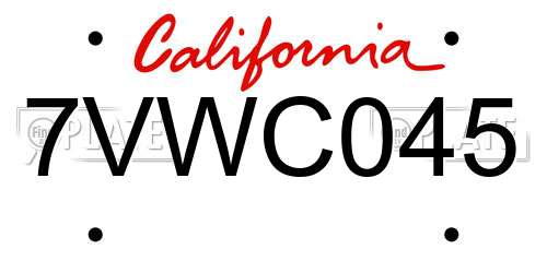 7VWC045 California License Plate