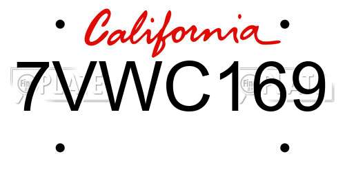 7VWC169 California License Plate