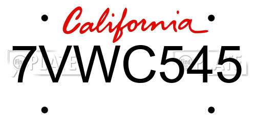 7VWC545 California License Plate