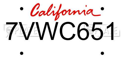 7VWC651 California License Plate