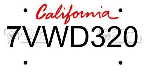 7VWD320 California License Plate