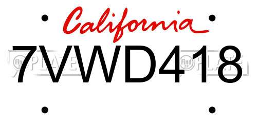 7VWD418 California License Plate