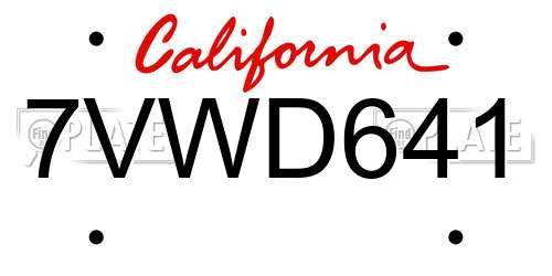 7VWD641 California License Plate