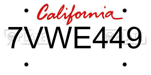 7VWE449 California License Plate