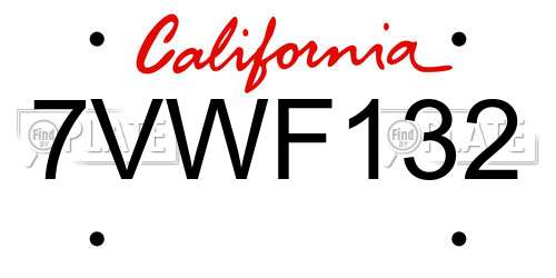 7VWF132 California License Plate